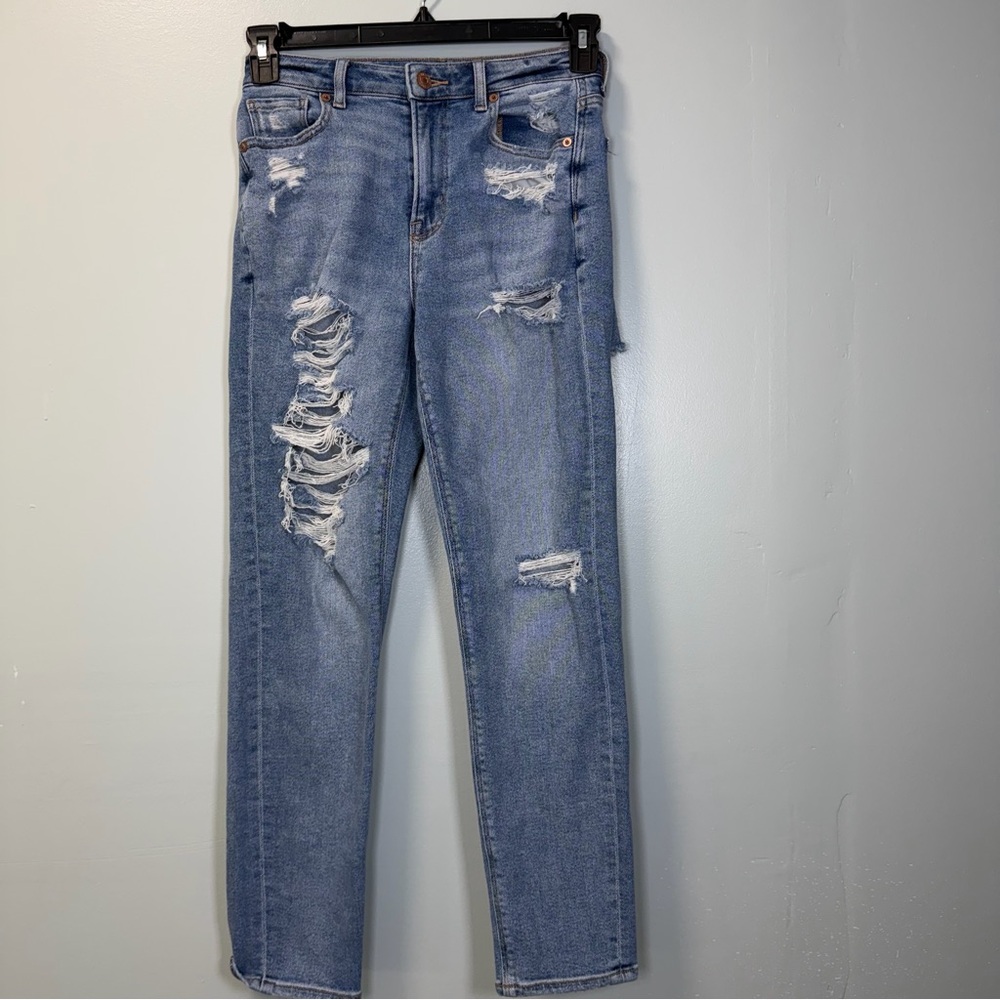 American Eagle Mom Jean High Rise Distressed Denim Blue 0 Regular‎ Streetwear